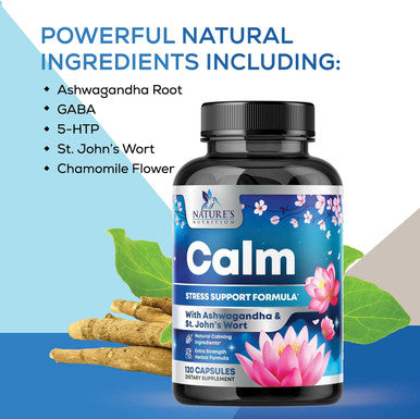 Nature'S Nutrition Natural Unwind Calm & Relax Support with Ashwagandha GABA Magnesium 5-HTP L-Theanine & B Vitamins Natural Focus Energy & Immune Support - Nature's Non-GMO Vegan Gluten - 120 Capsules