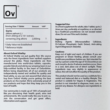 Garlic Tablets | 2,000mg Ultra Strength Supplements | Oxford Vitality