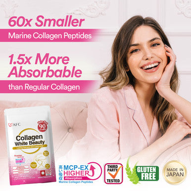 AFC Japan Collagen White Beauty with Marine Collagen Peptide, Glutathione, L-Cystine - 1.5X Better Absorption Than Other Collagen for Skin Firmness & Whitening 90 Days Supply's