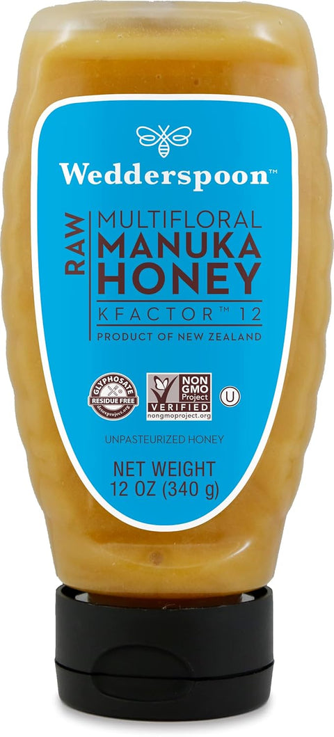 Wedderspoon Raw Manuka Honey 150+ MGO, 12 Oz, Squeeze Bottle, Unpasteurized New Zealand Honey, Non-GMO, BPA-Free Jar, Superfood & Natural Wellness Support
