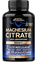 Magnesium Citrate Capsules 1000Mg High Absorption Supplement Sleep Muscle and Heart Support Vegan NonGmo Made In Usa As Powder Pills Tablets 120 Capsules 2 Month Supply
