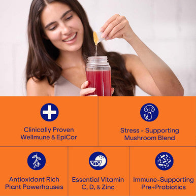 Blueshift Immune Ultra - 5-In-1 Immune Support Powder Drink Mix, Immune Defense Vitamin Supplement With Vitamin C, Zinc, Superfoods, Antioxidants, Pre And Probiotics - Blueberry Acai Pods (14 Pack)