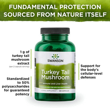 Swanson Turkey Tail Mushroom - Herbal Supplement - Natural Formula - (120 Capsules 500 mg)