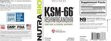 Nutrabio Ashwagandha KSM-66 Herbal Supplement for Better Overall Body Health 600mg - 90 Vegetable Capsules