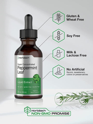 Peppermint Leaf Liquid Extract | 2 fl oz | Mentha Piperita | Vegetarian, Non-GMO & Gluten Free Supplement | by Horbaach