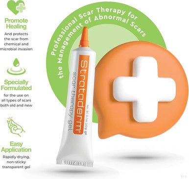 Strataderm Professional Scar Therapy Gel Old And Scars From General Surgery, Trauma, Wounds, Burns, Bites, Acne & Skin Disease Reduces Redness, Discoloration, Discomfort & Itch 5G (0.17Oz)