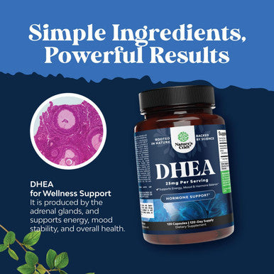 Natures Craft Pure DHEA 25mg for Women and Men - Extra Small Capsule High Absorption DHEA Supplement for Women & Men for Mood Energy and Immune Support - Men & Women's Hormone Balance Supplement (4 Month Supply)