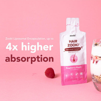 HairZookiÃƒâ€šÃ‚Â® High Strength Biotin Zinc & Selenium Wrapped in Lipids for Maximum Absorption | Alcohol Free Vegan Soy Free Natural Ingredients | Support Hair Skin & Nail (Raspberry 30 Servings)