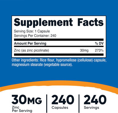 Nutricost Zinc Picolinate 30Mg 240 Capsules - Gluten And Non-Gmo