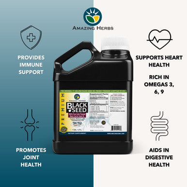 Amazing Herbs Premium Black Seed Oil - Gluten Free, Non Gmo, Cold Pressed Nigella Sativa Aids In Digestive Health, Immune Support, Brain Function - 128 Fl Oz