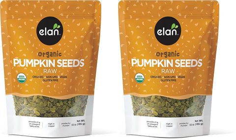 Elan Organic Pumpkin Seeds, 6.5 oz, Unsalted, Unroasted Shelled Kernels, No Shell, Non-GMO, Vegan, Gluten-Free, Kosher, Nutritious Seeds