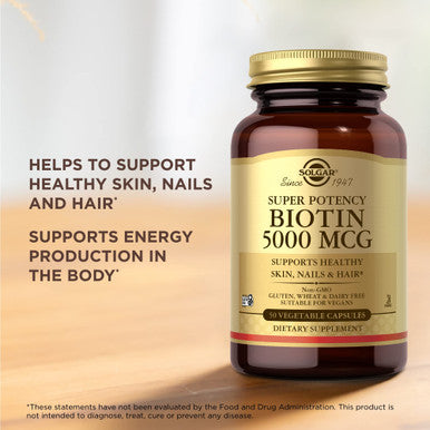 Solgar Biotin 5000 Mcg - 50 Vegetable Capsules Pack Of 2 - Supports Healthy Skin Nails & Hair - Non-Gmo Vegan Gluten Free Dairy Free Kosher - 100 Total Servings