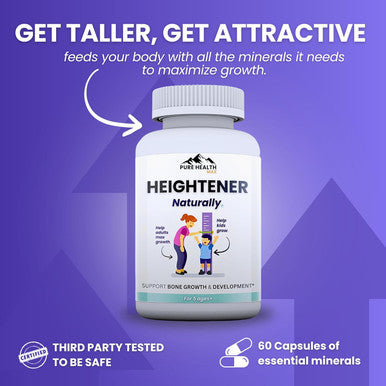 Heightener Natural Height Growth Supplement For Kids Teens And Adults To Increase Bone Strength And Grow Taller Height Maximizer Pills With L Arginine Calcium and Zinc 60 Capsules