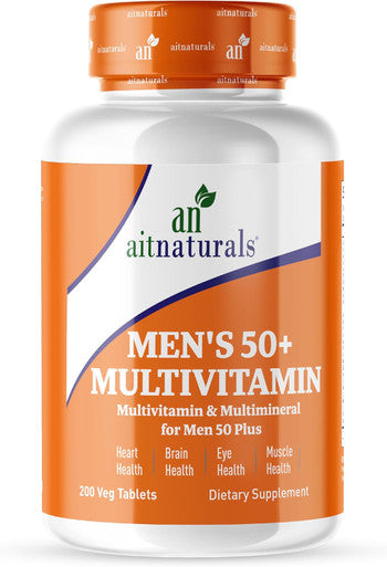 Aitnaturals Men's 50+ Multivitamin (200 Tablets) | Multimineral with Vitamin A C D B6 B12 E K& Zinc Magnesium for Older Adults | Supports Memory & Cognition Heart Eye Muscle & Immune Health