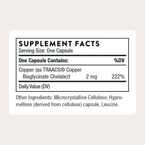 Thorne - Copper Bisglycinate - Optimally Absorbed Mineral Chelate Copper Supplement - Supports Bone Blood Vessel Heart Nerve & Skin Health - Third-Party Certified - Gluten-Free 60 Capsules
