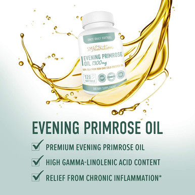 Evening Primrose Oil 1300mg (120 Softgels) 10% GLA from Cold-Pressed EPO Oil. No Preservatives or Artificial Additives; Non-GMO & Gluten Free
