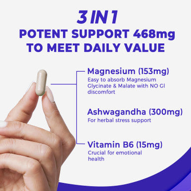 Divinity Nutra Magnesium Ashwagandha Supplement Calming Magnesium Glycinate & Malate Vitamin B6 for Muscles Bone Health Support Muscle Recovery Calm & Relaxation 468mg 120 ct (2 Month Supply)