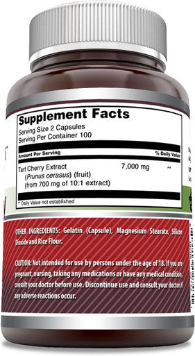Amazing Nutrition Formulas Tart Cherry Extract 7000mg Per Serving Capsules Supplement | Non-GMO | Gluten | Made in USA (200 Count)