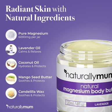 Naturallymum NaturallyMum - Magnesium Body Butter Cream for Sleep [NATURAL & VEGAN] - Magnesium Body Butter Support for Sleep Heart Bone Nerve Gut & Muscle Health - Magnesium Butter Cream for Sleep - Lavender