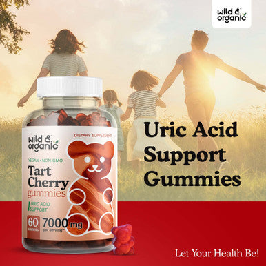 Wild & Organic Tart Cherry Gummies - Uric Support and Joint Support Supplement with Vitamin C | Substitute to Tart Cherry Extract Capsules, Pills, Juice or Powder | Vegan, | 60 Chews
