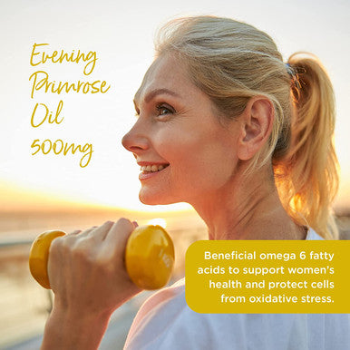 Healthspan Evening Primrose Oil 500mg (180 Capsules) | Omega 6 Fatty Acids | Women's Health | Added Vitamin E | Gamma Linolenic Acid & Linoleic Acid | Protects Cells from Oxidative Stress | Vegan