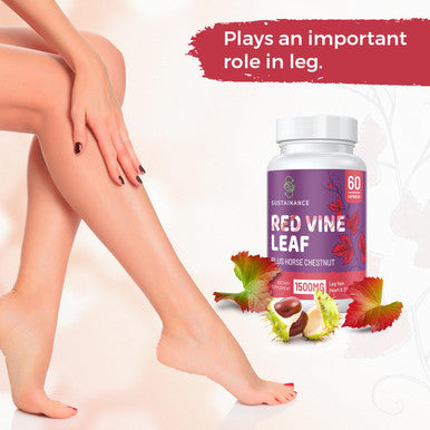 SUSTAINANCE Red Vine Leaf Extract 1400Mg & Horse Chestnut Extract 100Mg Supplement Diet For Leg Vein Circulation Heart Skin (60 Capsules)