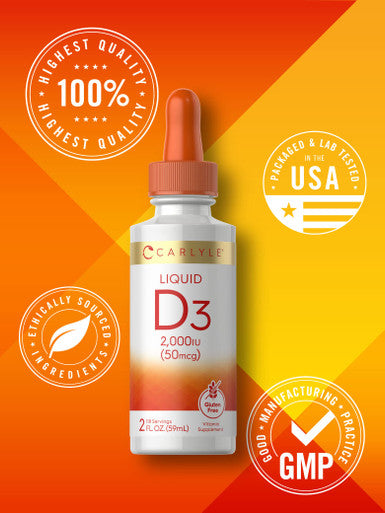 Carlyle Liquid Vitamin D3 | 2000 Iu | 2 Oz | Vegetarian, Non-Gmo, And Gluten Free Formula | 50Mcg | Vitamin D Liquid Drops