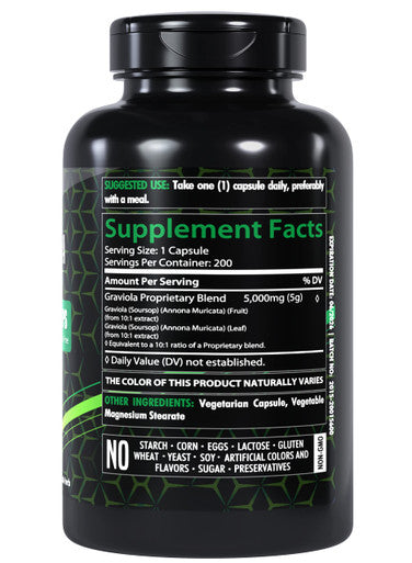 Healthfare Graviola Capsules 5000Mg Leaf & Fruit Extract | 200 Capsules | High Potency | Soursop Capsules | Made In The Usa