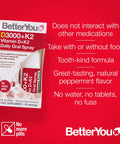 BetterYou Vitamin D+K2 Oral Spray | Natural Liquid Daily Multivitamin Spray and Immune System Support Supplement for Healthy Bones | 0.40 fl oz