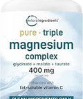 Micro Ingredients Pure Magnesium Complex 300 Capsules Triple Magnesium Glycinate Malate Taurate With Vitamin C 100% Chelated Supports Muscles Nerves and Energy Only Active Ingredients