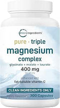 Micro Ingredients Pure Magnesium Complex 300 Capsules Triple Magnesium Glycinate Malate Taurate With Vitamin C 100% Chelated Supports Muscles Nerves and Energy Only Active Ingredients
