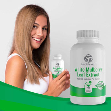 LongLifeNutri White Mulberry Leaf Extract 2,500Mg 200 Vegetarian Capsules | Pure Natural Herbal Vitamin Powder Supplement