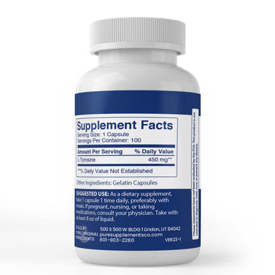 PURE ORIGINAL INGREDIENTS L-Tyrosine (100 Capsules) Always Pure, No Additives Or Fillers, Lab Verified