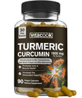 Vitacook Turmeric Curcumin 1800Mg, 95% Curcuminoids For Potency, Superior Absorption With Black Pepper Extract, Raw Whole Root, Vegan Joint & Muscle Support, Non-Gmo, 90 Veggie Caps