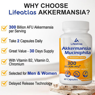 Glp-1 Supplement 300 Billion Afu Akkermansia Muciniphila, Akkermansia Probiotic For Women Men, Akka Superbiotics For Glp-1 Production, Digestive, Gut, Immunity, Enhances Gut Lining Function, 60 Caps