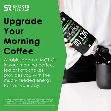 Sports Research Keto MCT Oil from Organic Coconuts Fatty Acid Fuel for Body Brain Dual Ingredient C8 and C10 MCTs Perfect in Coffee Tea More NonGMO Vegan Unflavored 40 Oz
