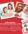 Iron Gummies For Kids, Women & Men, Iron Supplement With Multivitamin - Vitamin B Complex, C, B6, B12, Folate, Zinc For Anemia, Iron Deficiency, Blood Builder, Energy - Strawberry Flavor, Vegan 60Ct
