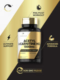 Carlyle Acetyl L-Carnitine HCL Capsules| 1000mg | 100 Count | Non-GMO and Gluten Supplement