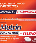 Motrin Dual Action with Tylenol Fast-Acting Long Lasting Pain Reliever with Ibuprofen & Acetaminophen for Minor Aches & Pains Ibuprofen (NSAID) 125 mg & Acetaminophen 250 mg