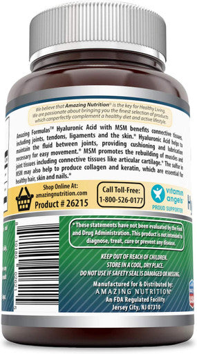Amazing Formulas Hyaluronic Acid & Msm Supplement | 500 Mg | 120 Capsules | Non-Gmo | Gluten Free | (Pack Of 2)