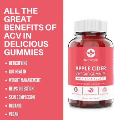 Nutriumph Apple Cider Vinegar Gummies With The Mother Vegan Weight Loss, Detox, Immune Support, Skin, Hair And Nails Men & Women With Vitamin B12 & Folate 60 Acv Gummy Vitamins