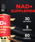 3In1 1000Mg Pure Nad+ Supplement With Liposomal Nicotinamide Riboside 900Mg Nr, Resveratrol, Quercetin - Cellular Energy & Repair, Vitality, Healthy Aging - 60 Count