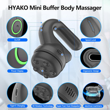 Hyako Handheld Professional Mini Orbital Buffer Relief Massager Adjustable Multi Speed Vibration Deep Tissue Body Chiropractic Massager For Neck Shoulder Leg Back Muscle Pain Relief Massage Therapy