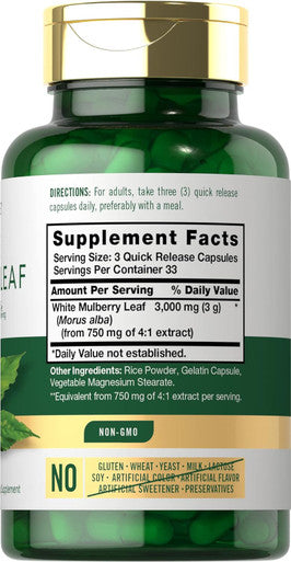 Carlyle Mulberry Leaf Extract | 3000mg | 100 Capsules | Non-GMO and Gluten Herbal Supplement