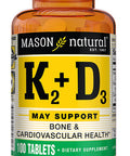 Mason Natural Vitamin K2 100 mcg Plus Vitamin D3 - Supports Bone, Cardiovascular & Muscle Health, 100 Tablets