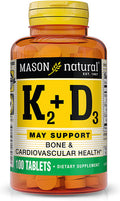 Mason Natural Vitamin K2 100 mcg Plus Vitamin D3 - Supports Bone, Cardiovascular & Muscle Health, 100 Tablets