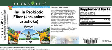 Terravita Inulin Probiotic Fiber (Jerusalem Artichoke) Powder (1 Oz, Zin: 570989)
