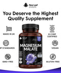 Magnesium Supplements 1200mg - Pure Magnesium Malate Capsules - Bones & Sleep Support - High Absorption Elemental - Vegan High Strength 2 Months Supply