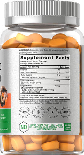 Turmeric and Ginger Gummies | 120 Count | Peach Flavor | Vegan Non-GMO & Gluten Free Supplement | by Horbaach