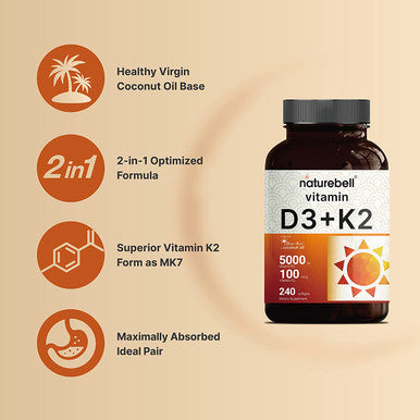 Vitamin D3 K2 Mk7 With Virgin Coconut Oil 240 Softgels Vitamin D3 5000 Iu K2 Mk7 100Mcg 2 In 1 Support Duoack 8 Months Supply Third Party Tested Non Gmo No Gluten